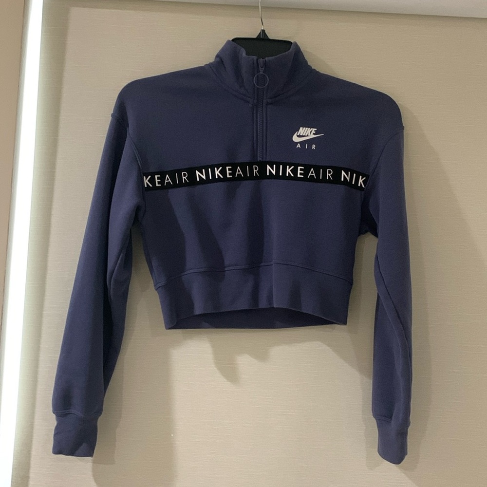 Long sleeve fleece purple Nike athletic crop top. Size xs
